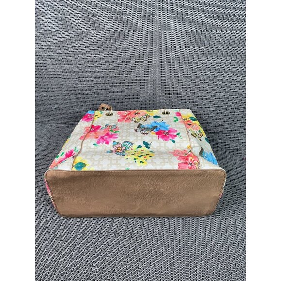 Bueno Floral & Butterfly Print Tote Bag With Tan Handles & Multiple Compartments - Picture 7 of 12
